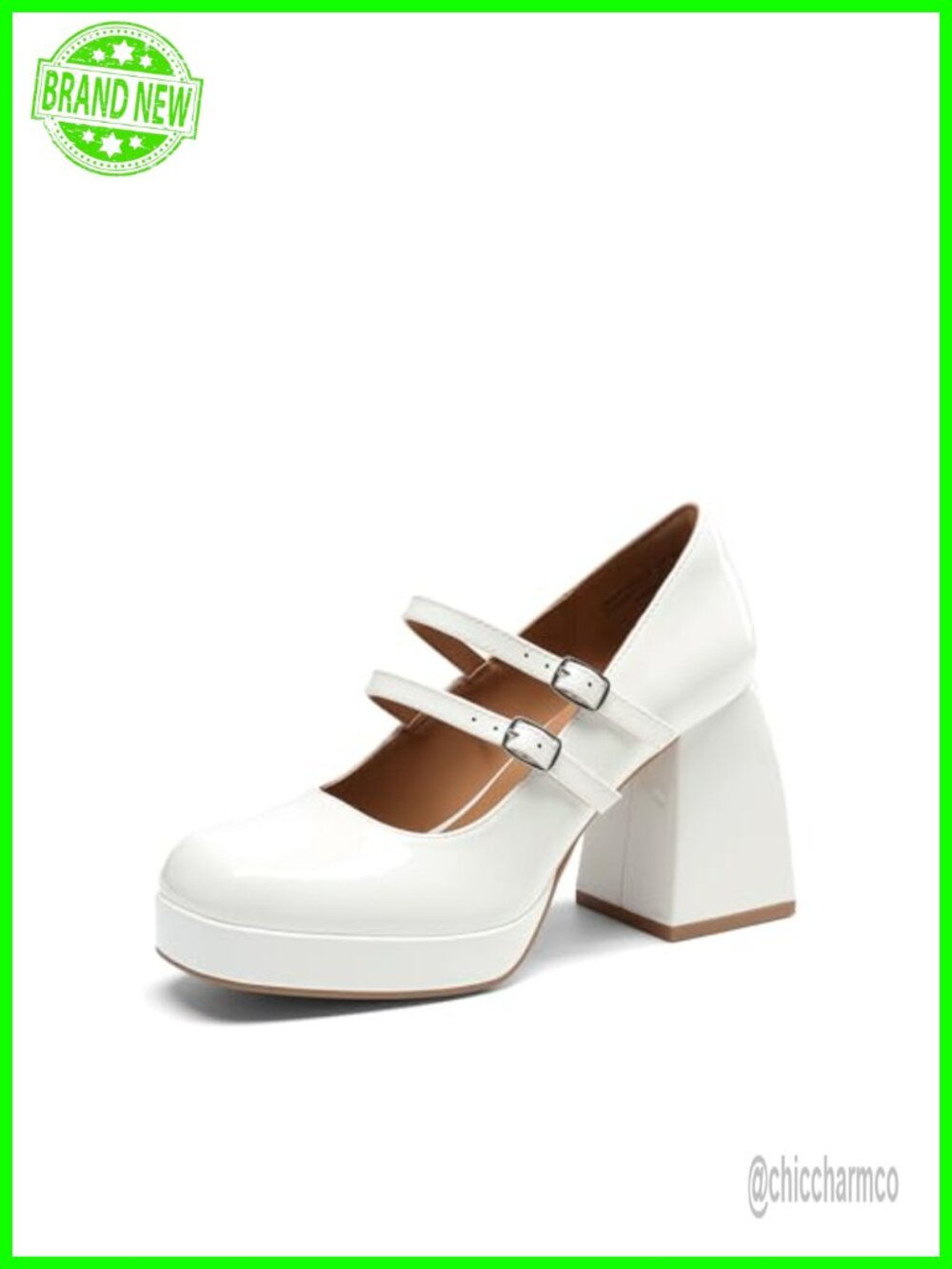 Women's Platform Mary Jane Chunky Heels Double Strap Square Toe Faux Leather